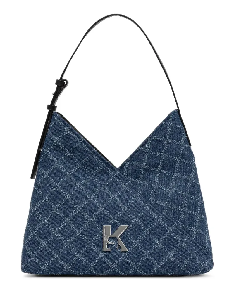 Karl Lagerfeld logo-plaque monogram-pattern shoulder bag - Blau Blau