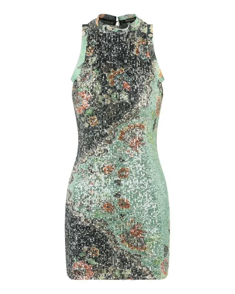 Roberto Cavalli sequin-embellished floral-print mini dress - Grün Grün