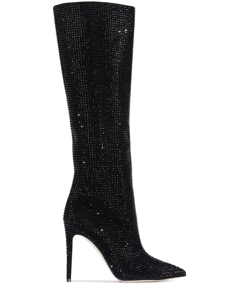 Paris Texas Holly Stiefel mit Kristallen 105mm - Schwarz Schwarz