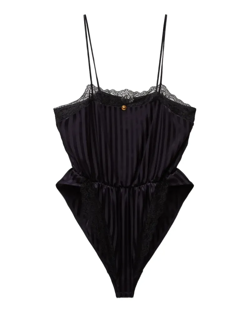 Versace lace-trim jacquard silk body - Schwarz Schwarz