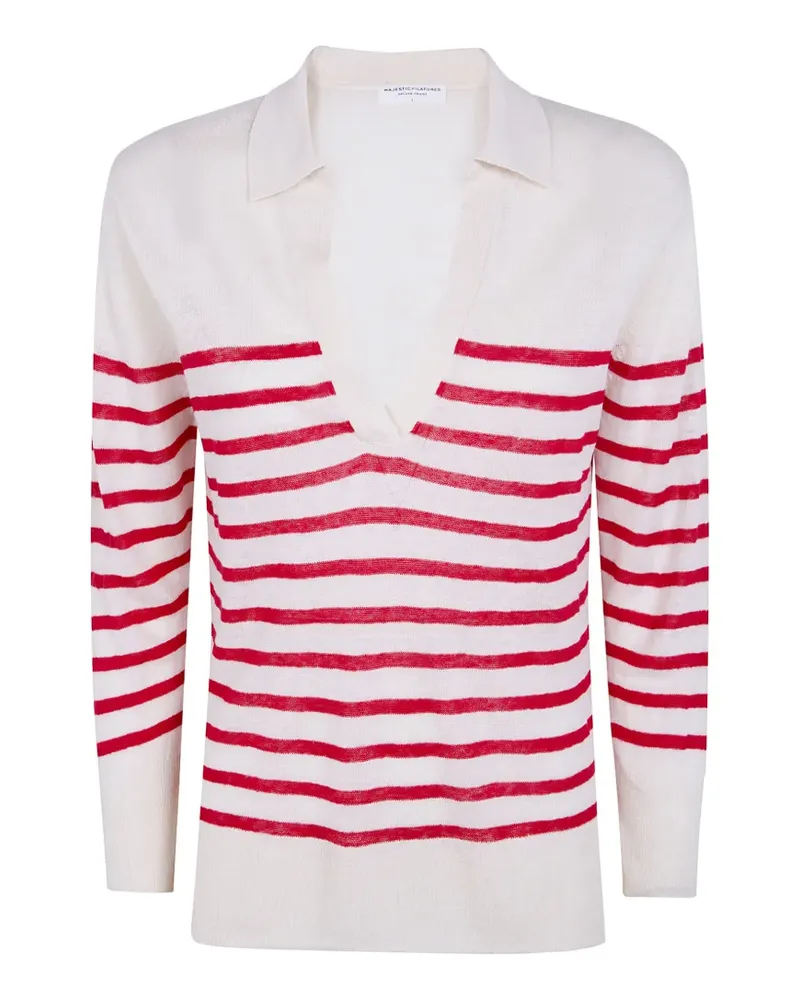 Majestic striped V-neck sweater - Weiß Weiß