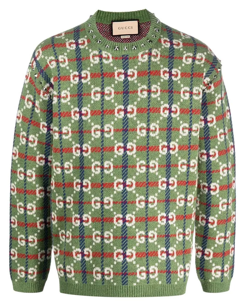 Gucci Karierter Pullover mit GG - Grün Grün