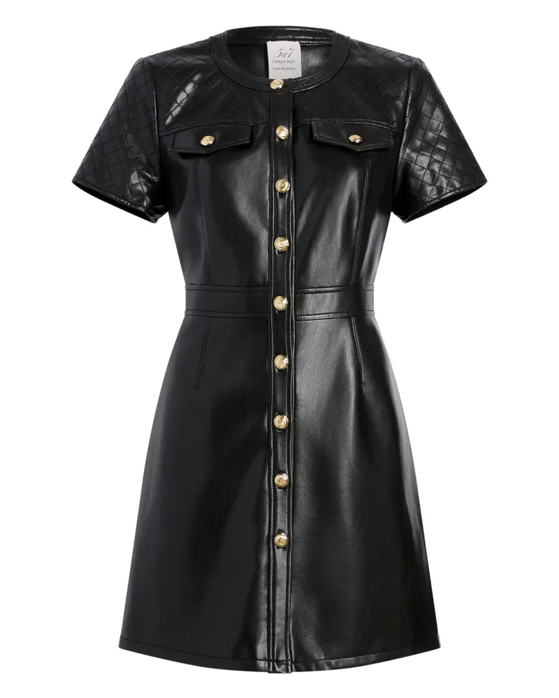 Cinq à Sept Gestepptes Layla Minikleid mit Knöpfen - Schwarz Schwarz