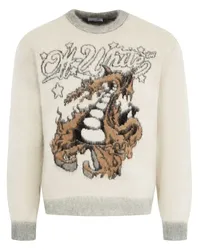 OFF-WHITE Mohairpullover mit Drachen-Intarsie Nude