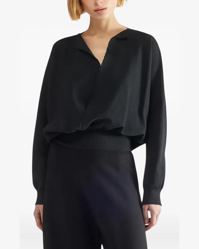 Liviana Conti Gerippter Pullover mit Wickelkragen - Schwarz Schwarz