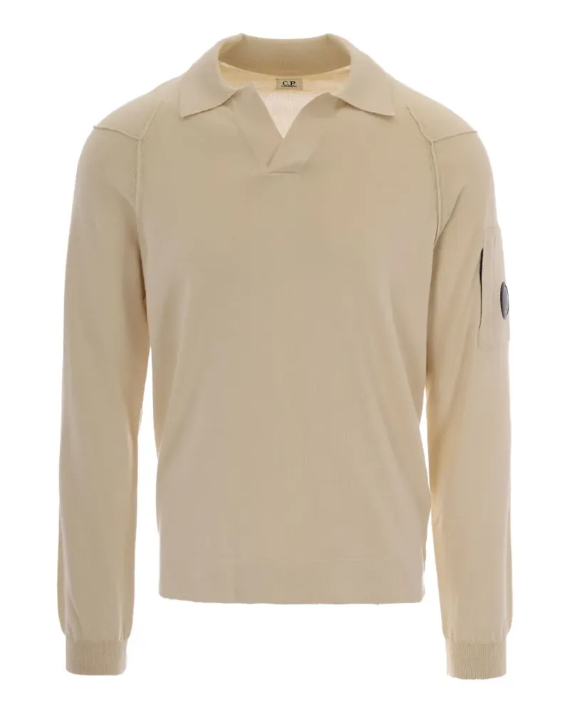 C.P. Company lens-detail V-neck cotton sweater - Nude Nude