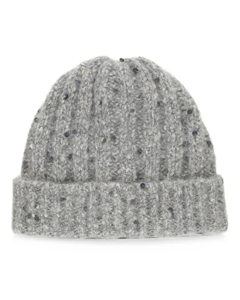 PANICALE Cashmere sequin-embellished ribbed beanie hat - Grau Grau