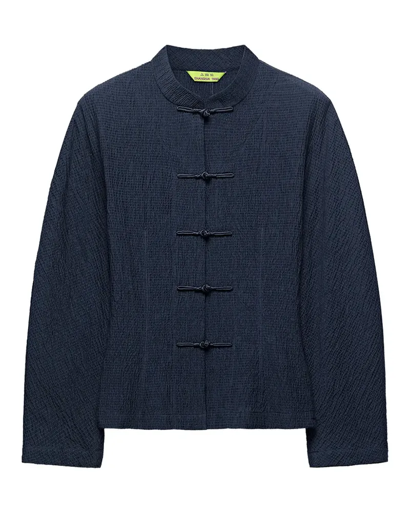 Shanghai Tang Seersucker-Bluse mit Froschverschluss - Blau Blau