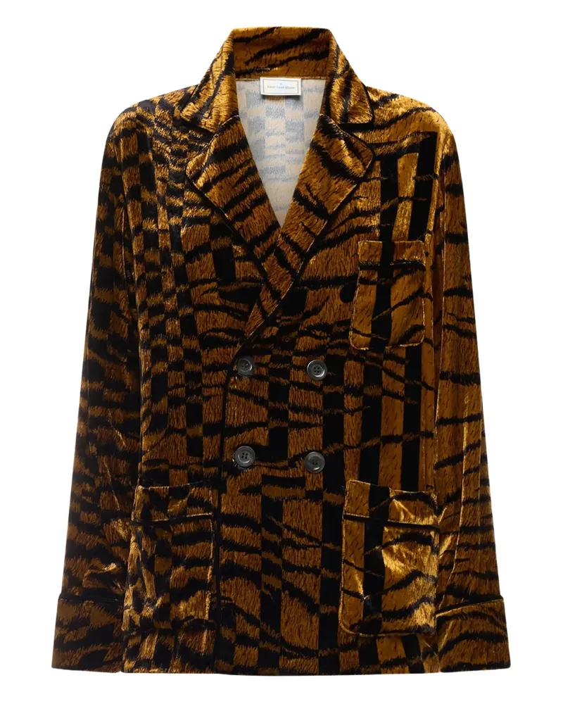 Pierre-Louis Mascia tiger-print double-breasted jacket - Braun Braun