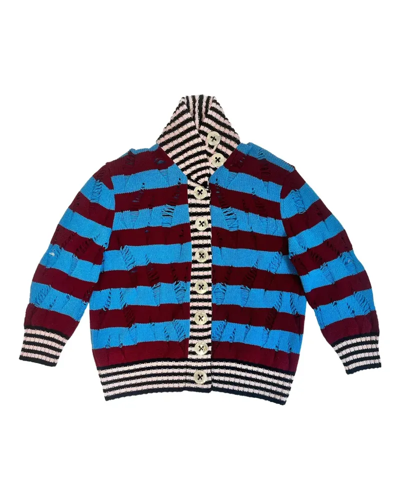CHOPOVA LOWENA Letterman distressed-effect striped cardigan - Blau Blau
