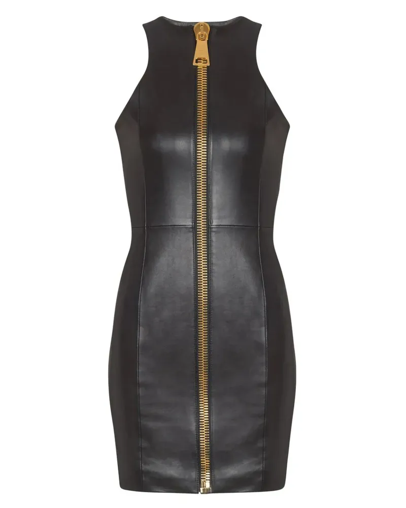 Balmain Minikleid aus Leder - Schwarz Schwarz