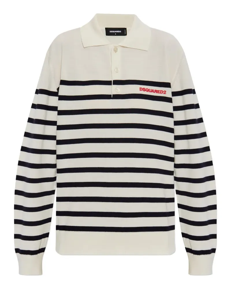 Dsquared2 Gestreifter Pullover mit Polokragen - Weiß Weiß