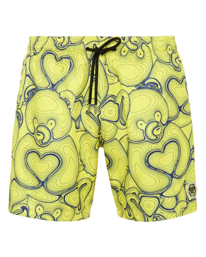 Philipp Plein Badeshorts mit Teddy-Print Gelb