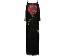 Seidenkleid mit Shadow Rose-Print - Schwarz