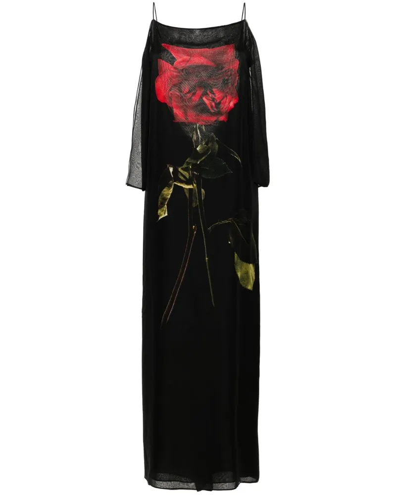 Alexander McQueen Seidenkleid mit Shadow Rose-Print - Schwarz Schwarz