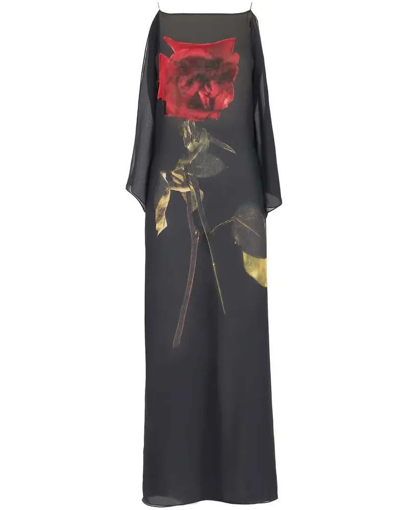 Alexander McQueen Seidenkleid mit Shadow Rose-Print - Schwarz Schwarz