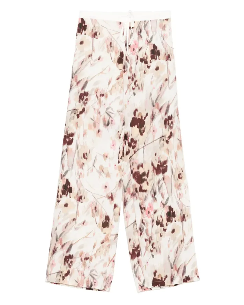 120% Lino Hose mit Blumen-Print - Rosa Rosa