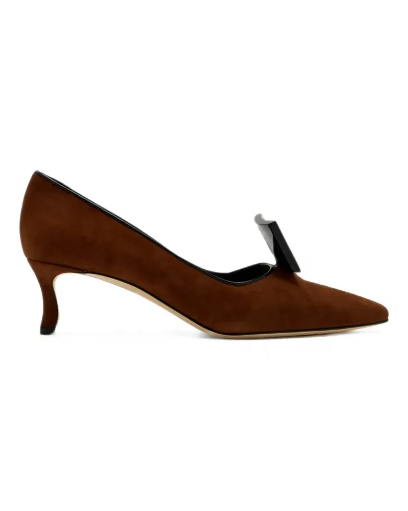 Manolo Blahnik Potoka square-detail suede pumps - Braun Braun