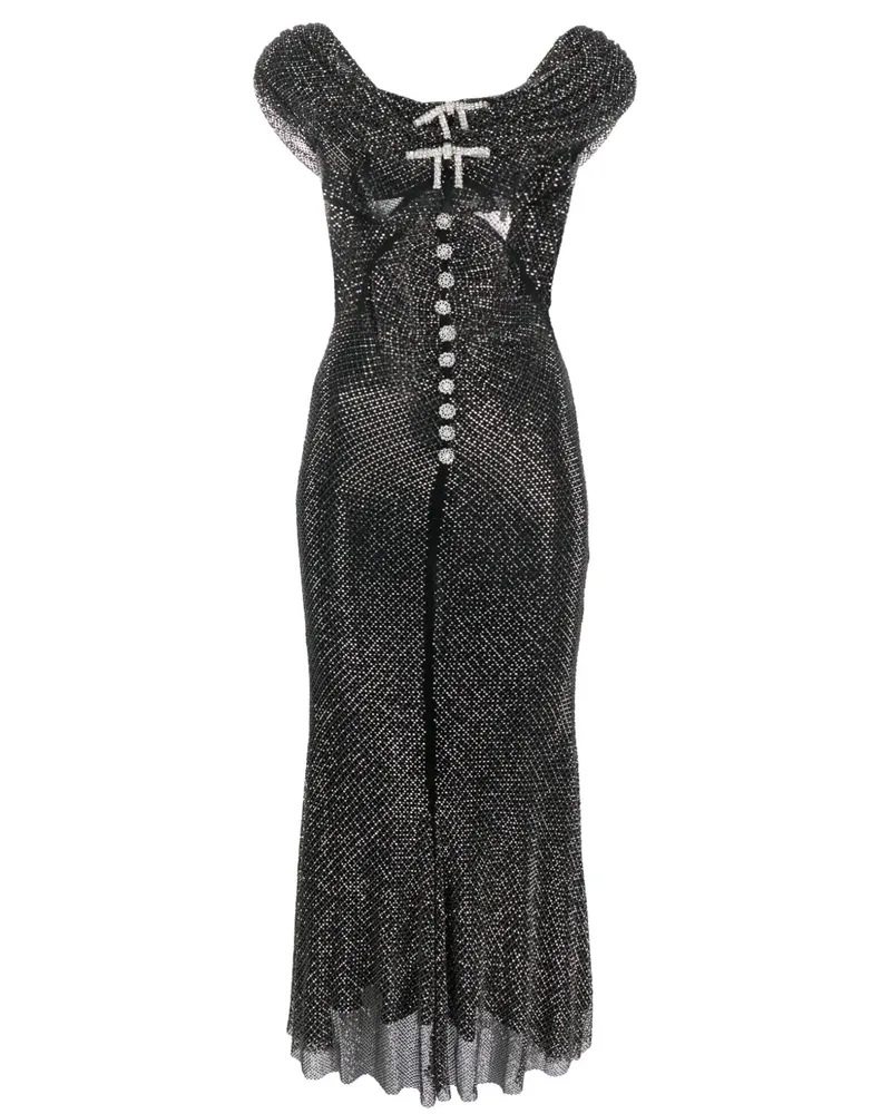 Self-Portrait Schulterfreies Kleid mit Kristallen - Schwarz Schwarz