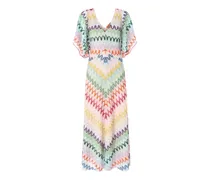 V-Ausschnitt-Maxikleid mit Zickzackmuster - Nude