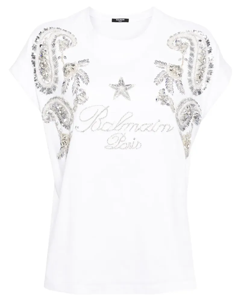 Balmain T-Shirt mit Kristallen - Weiß Weiß