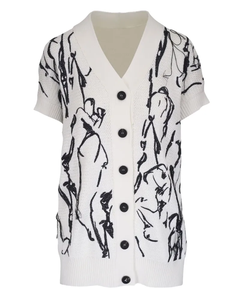 Lafayette148 Cardigan mit Zeichnungs-Print - Weiß Weiß