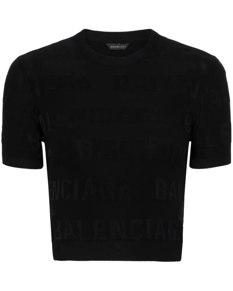 Balenciaga Cropped-Oberteil aus Logo-Jacquard - Schwarz Schwarz