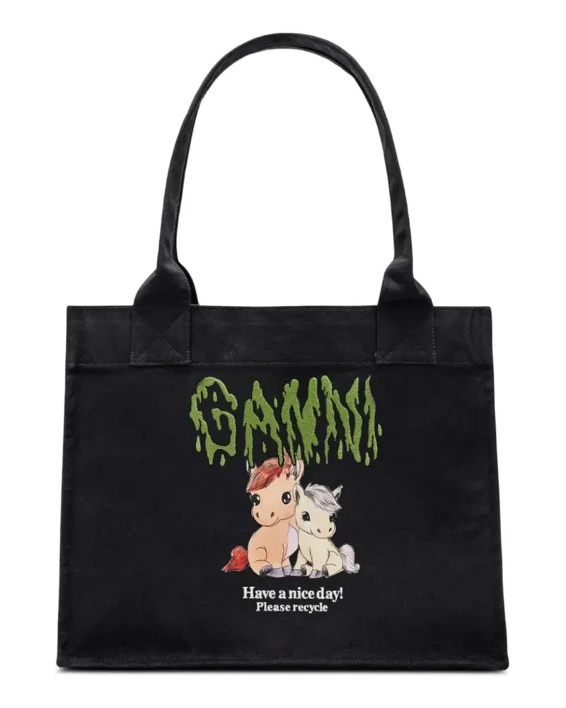 Ganni Easy Tote Bag mit Pony-Print - Schwarz Schwarz