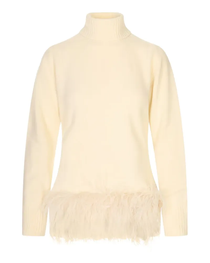P.A.R.O.S.H. P.A.R.O H. feather-trim roll-neck sweater - Nude Nude
