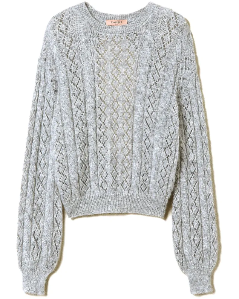 Twin-Set Rückenfreier Pullover mit Zopfmuster - Grau Grau