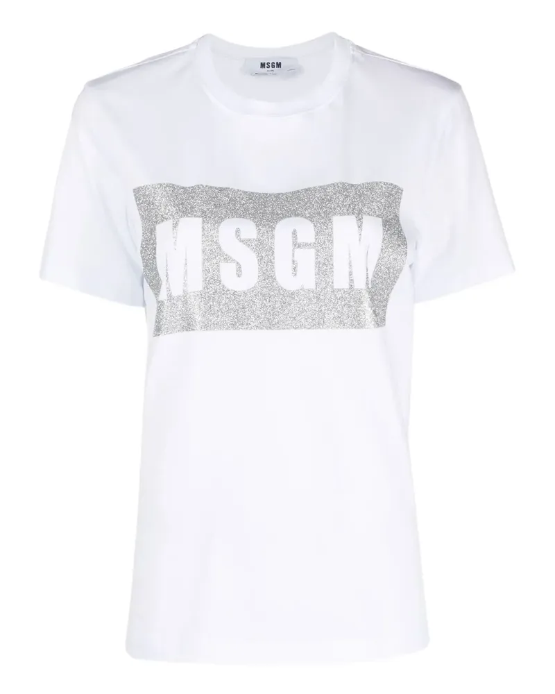 MSGM glitter-logo cotton T-shirt - Schwarz Schwarz