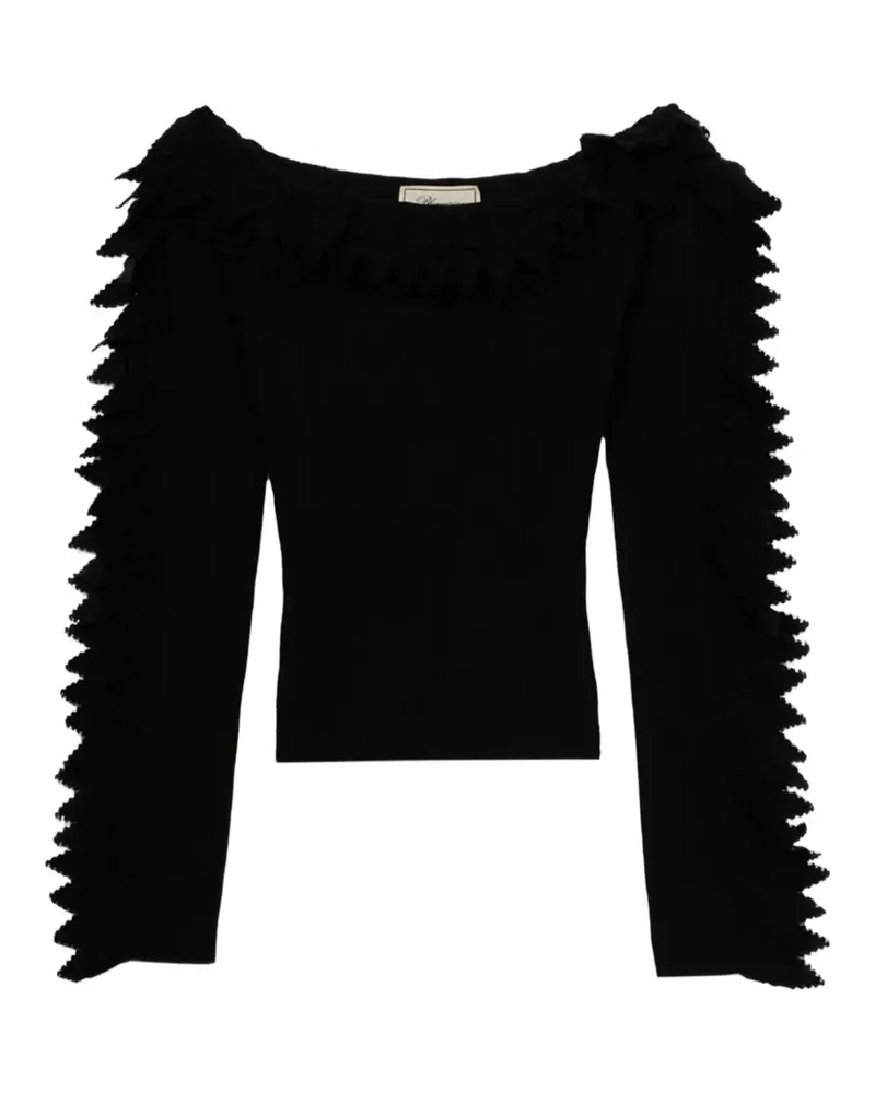 Blumarine Gerippter Pullover mit Rüschen - Schwarz Schwarz