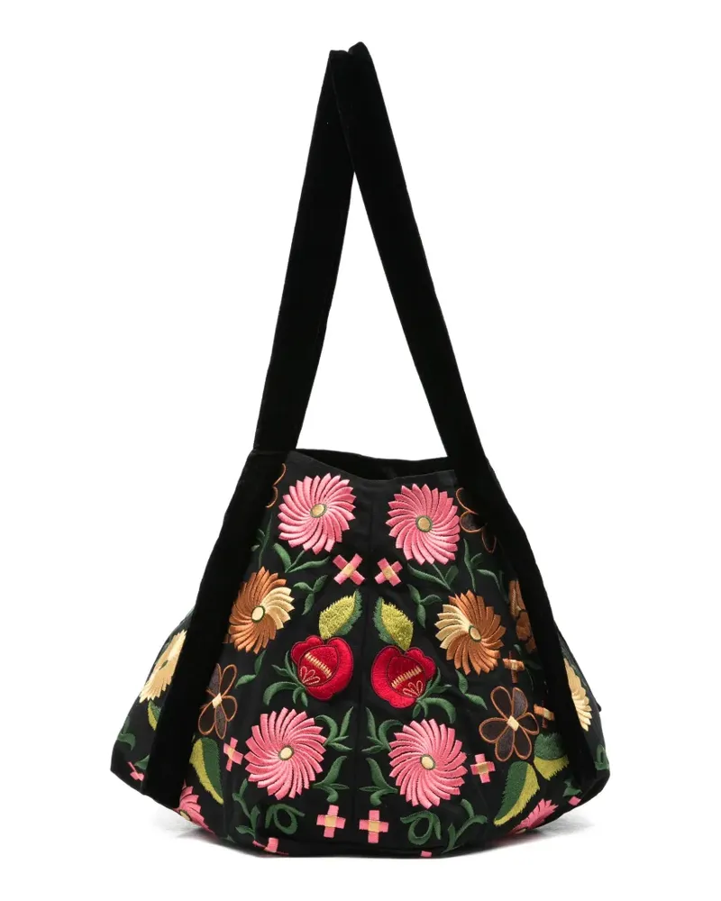 La DoubleJ Schultertasche mit Blumenstickerei - Schwarz Schwarz