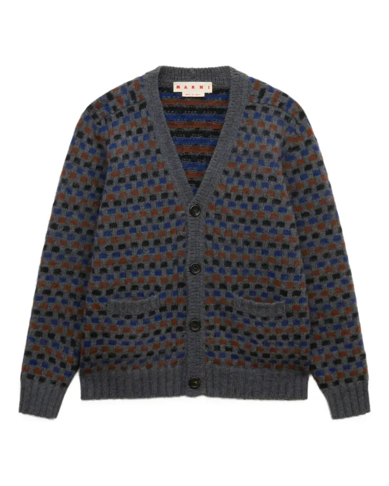 Marni gray and blue Shetland wool jacquard cardigan - Grau Grau