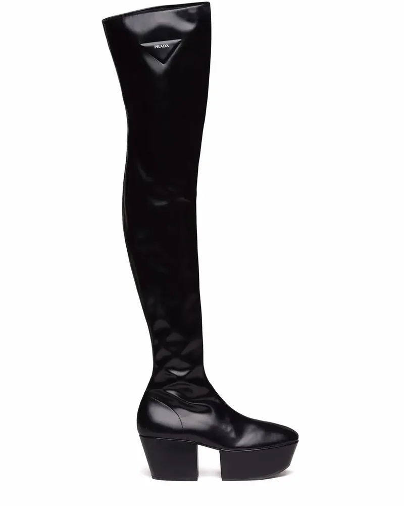 Prada Overknee-Stiefel mit Plateausohle - Schwarz Schwarz