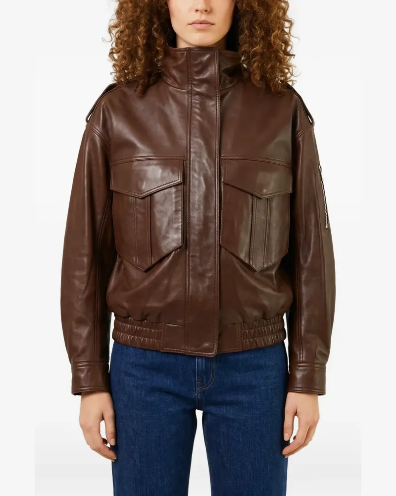 FRANKIE Shop leather bomber jacket - Braun Braun