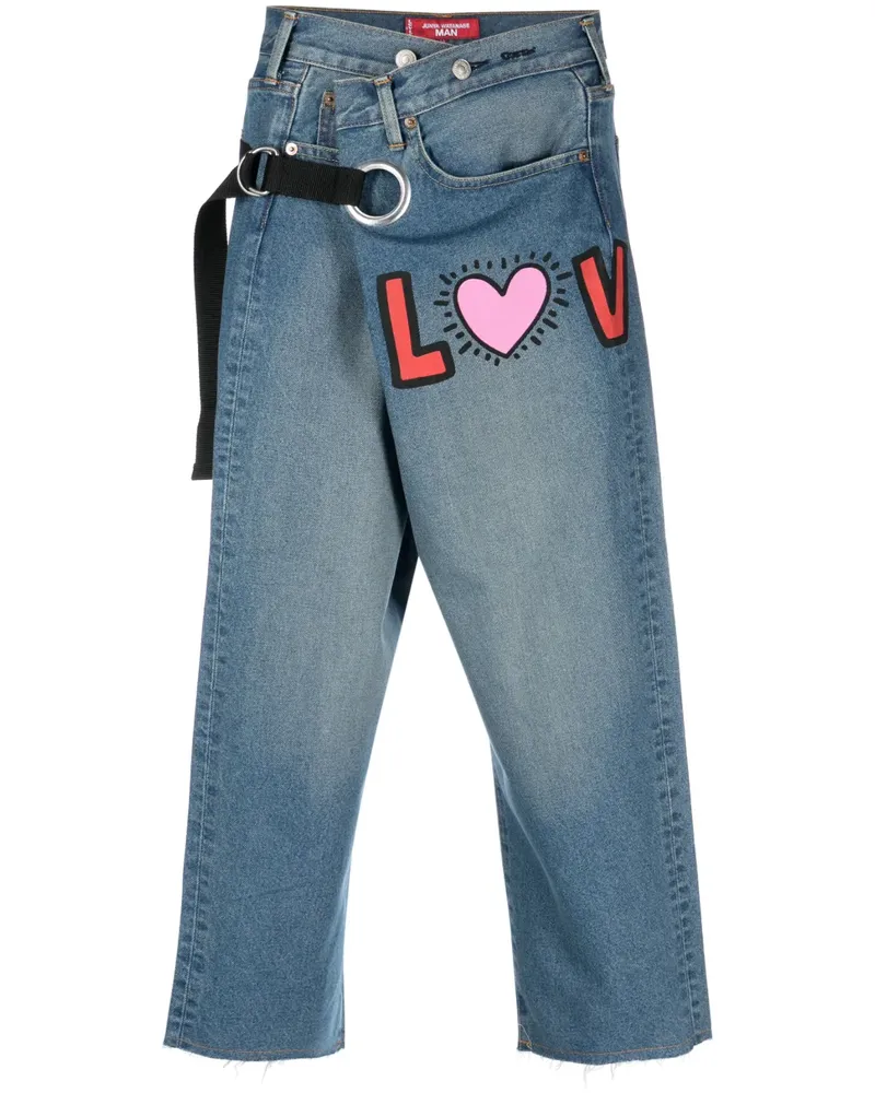 Junya Watanabe Cropped-Jeans mit Print - Blau Blau