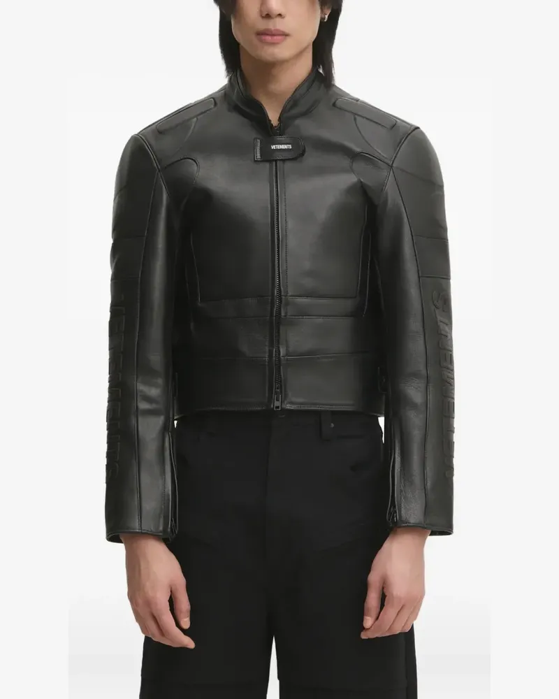 VETEMENTS Lederjacke mit Logo-Prägung - Schwarz Schwarz