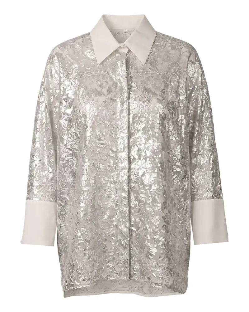 Valentino Garavani Metallic-Hemd mit Blumenspitze - Silber Silber
