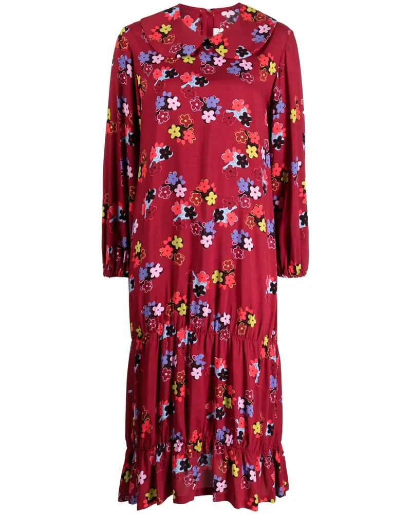 Comme des Garçons Midikleid mit Blumen-Print - Rot Rot