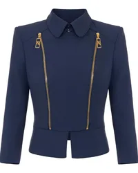 Elisabetta Franchi Einreihige Jacke mit Reißverschlussdetail Blau