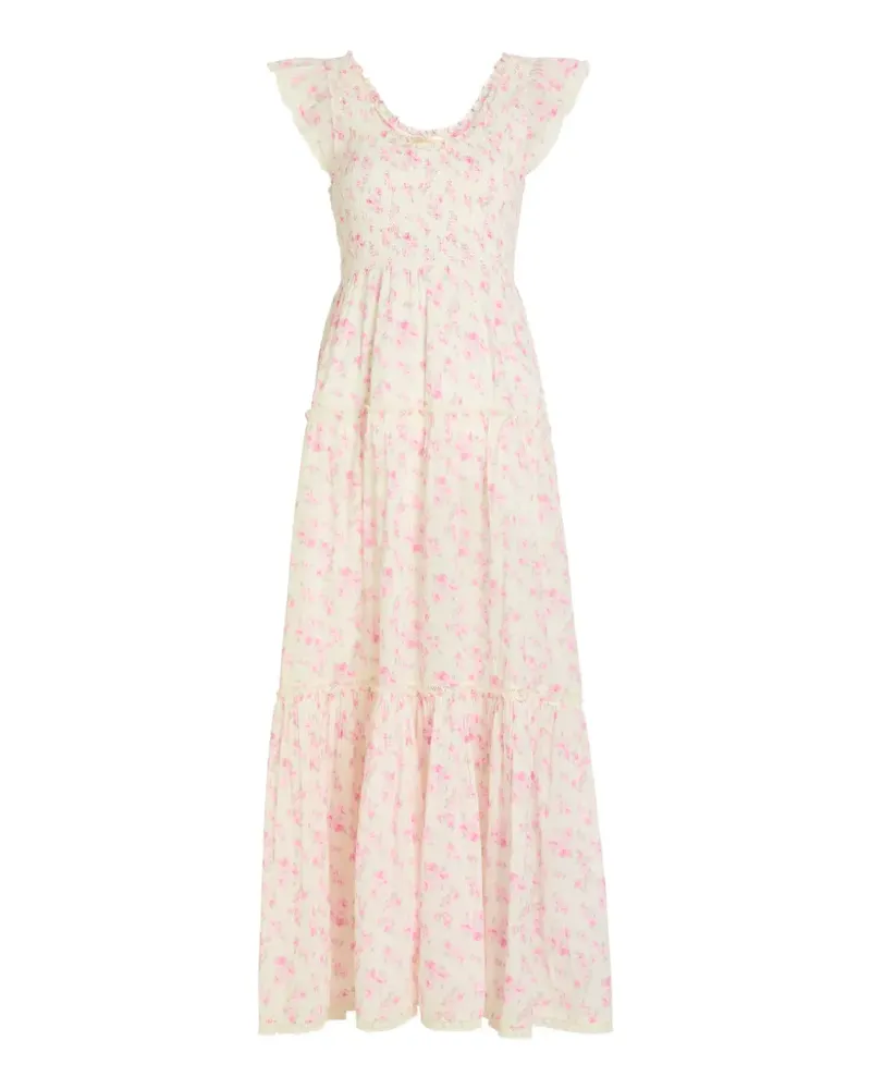 LoveShackFancy floral-print tiered dress - Nude Nude