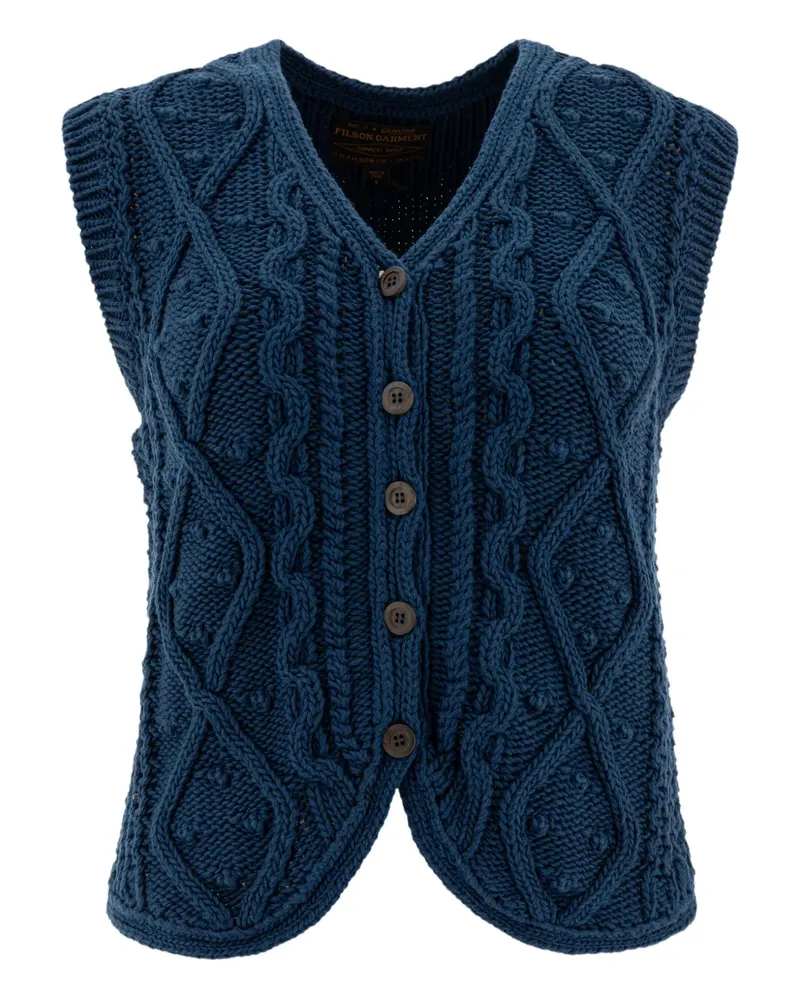 Filson Geknöpfte Weste mit Zopfmuster - Blau Blau