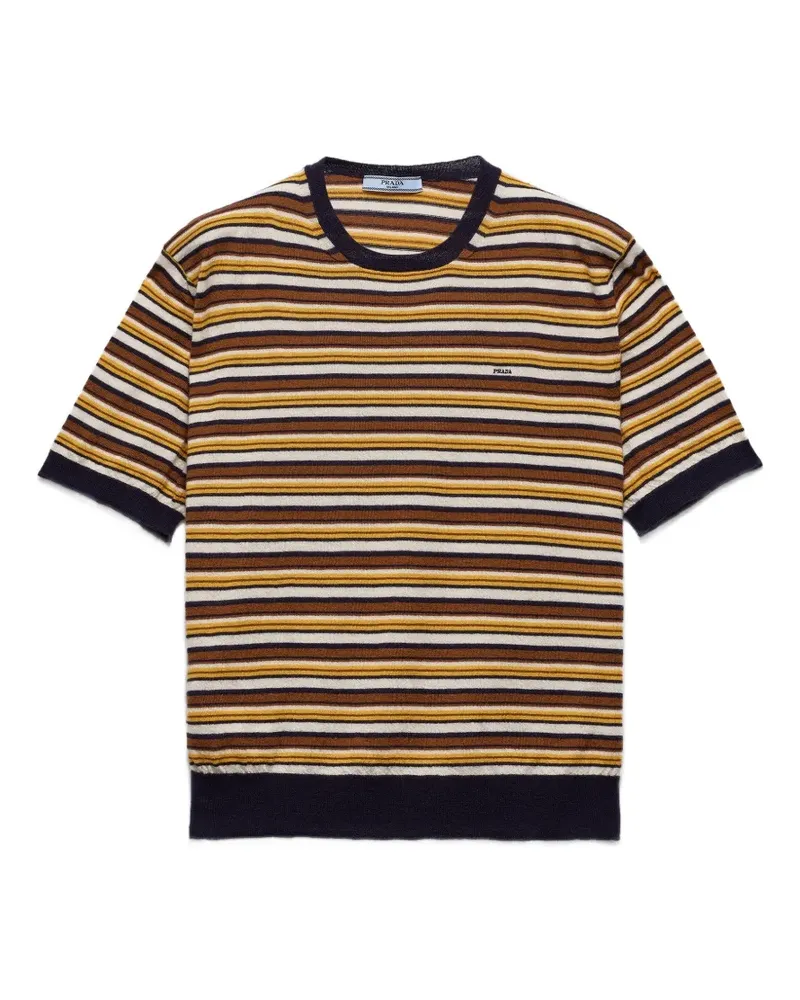 Prada short-sleeved striped cashmere sweater - Blau Blau