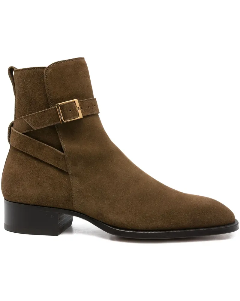Tom Ford Wildlederstiefel mit Schnallenriemen 40mm - Grün Grün