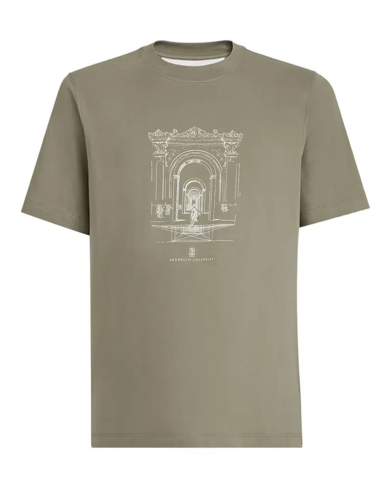 Brunello Cucinelli T-Shirt mit Rundhalsausschnitt und Print - Grün Grün