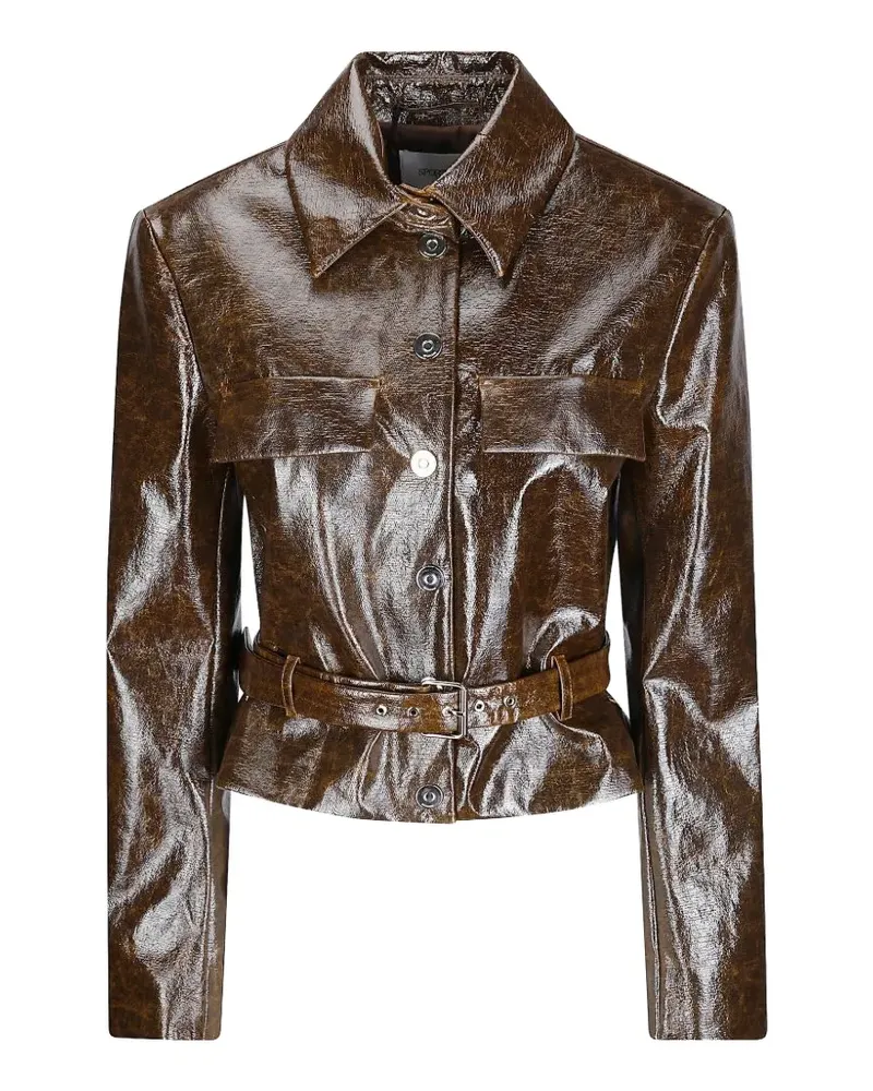 SPORTMAX belted cracked-effect jacket - Braun Braun