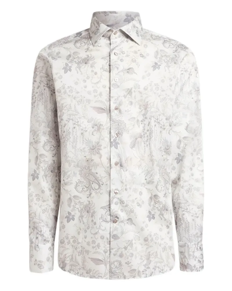 Etro Satinhemd mit Flora Fauna-Motiv - Weiß Weiß