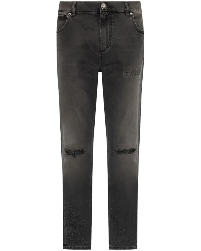 Balmain Slim-Fit-Jeans im Distressed-Look - Schwarz Schwarz