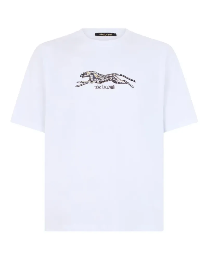 Roberto Cavalli cheetah-print logo-print T-shirt - Weiß Weiß